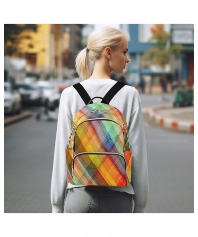 Rainbow Plaid Backpack Purse for Women Fashion Travel Bag Ladies Shoulder Bags for Lady Women Holiday Gifts,M Small $16.10 Ba...