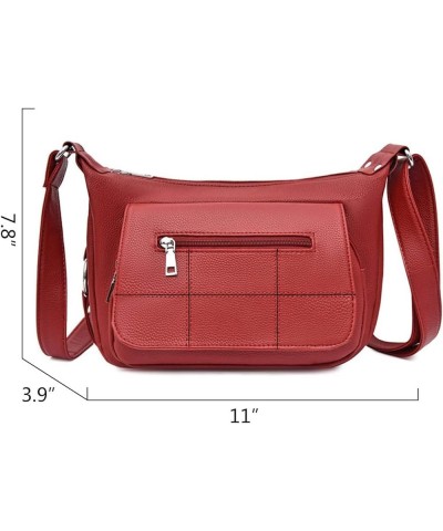 Women Crossbody Bags PU Leather Shoulder Purses Multipockets Travel Purses Ladies Handbags Red $25.42 Totes