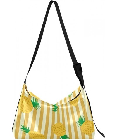 Womens Crossbody Tote Bag Flowers Leaves White Pink Yellow Shoulder Bag Crossbody Men Fall Side Bag Gold Pineapples Tropical ...