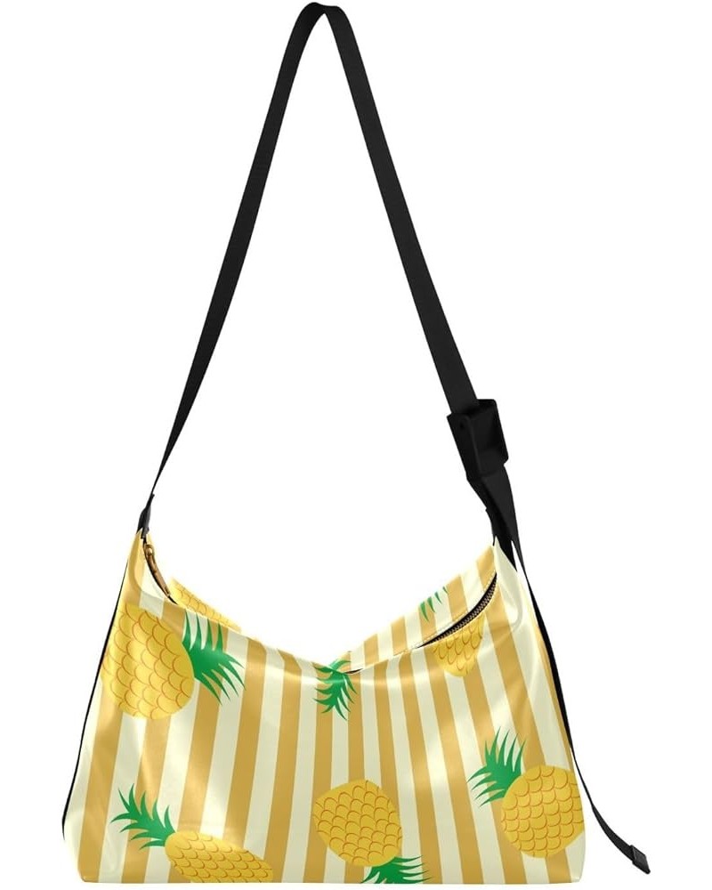 Womens Crossbody Tote Bag Flowers Leaves White Pink Yellow Shoulder Bag Crossbody Men Fall Side Bag Gold Pineapples Tropical ...