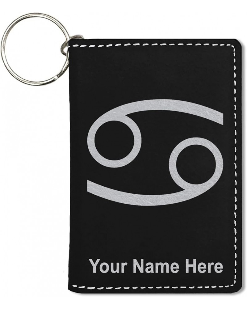 ID Holder Wallet, Zodiac Sign Cancer, Personalized Engraving Included (Light Brown) Black with Silver $14.83 Wallets