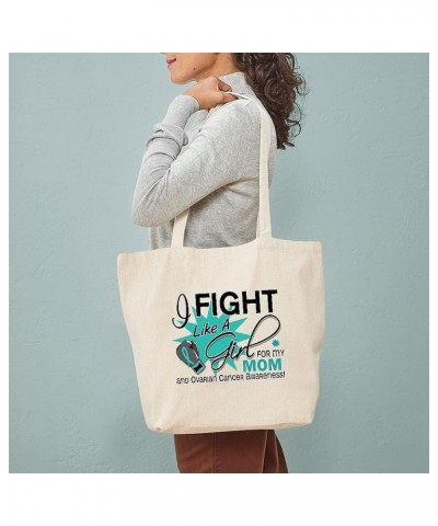 Uterine Cancer Keep Calm And Fight On Tote Bag Natural Canvas Tote Bag, Cloth Shopping Bag Fight Like a Girl for My Ovarian C...