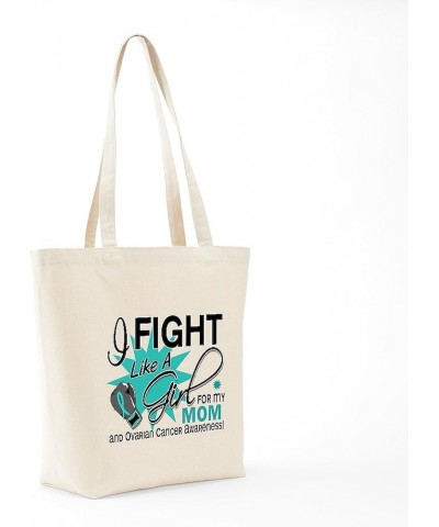 Uterine Cancer Keep Calm And Fight On Tote Bag Natural Canvas Tote Bag, Cloth Shopping Bag Fight Like a Girl for My Ovarian C...