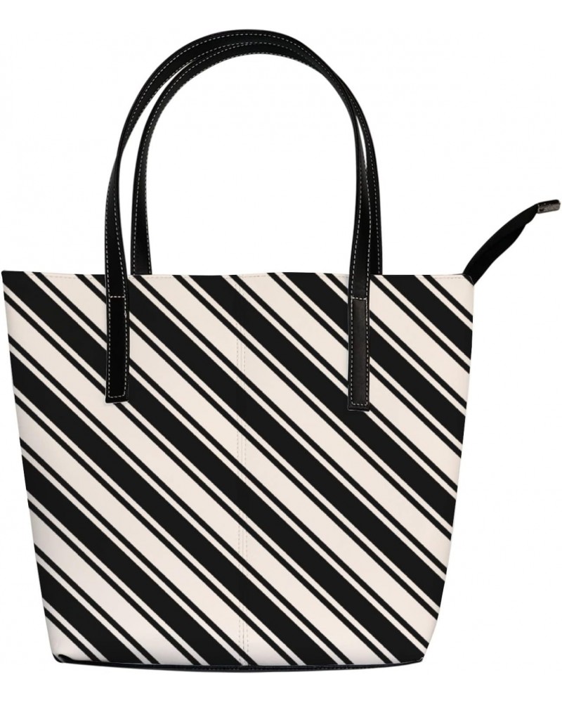 Shoulder Bag Tote Bags for Women Geometric Striped Leather Shopper Work Handbags Large Casual Bag $20.67 Totes