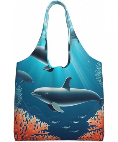 Whales Under The Sea One-Shoulder Commuting Canvas Bag,Fashionable And Lightweight,Extra Large Capacity,Easy To Store,Soft An...