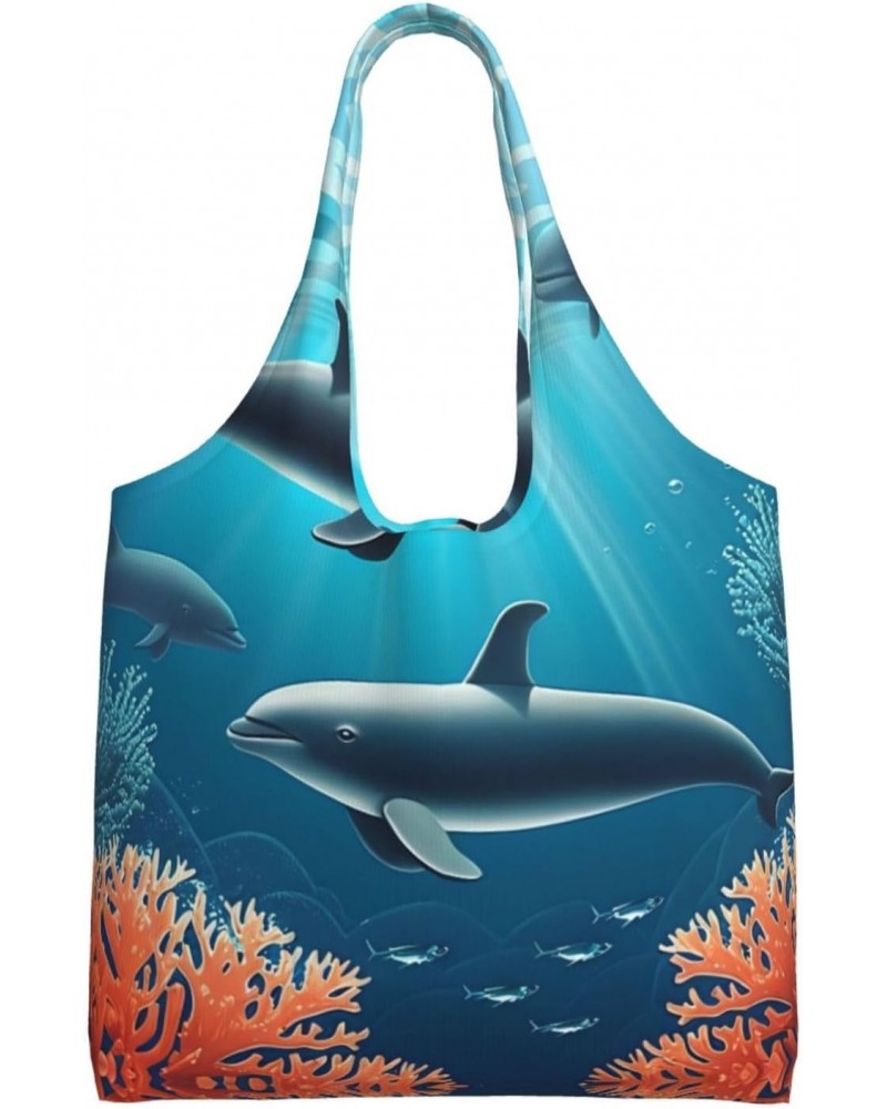 Whales Under The Sea One-Shoulder Commuting Canvas Bag,Fashionable And Lightweight,Extra Large Capacity,Easy To Store,Soft An...