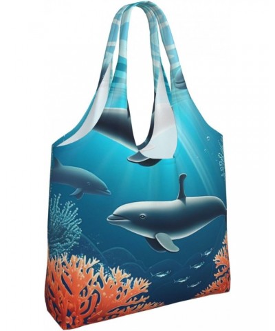 Whales Under The Sea One-Shoulder Commuting Canvas Bag,Fashionable And Lightweight,Extra Large Capacity,Easy To Store,Soft An...