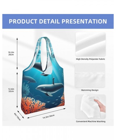 Whales Under The Sea One-Shoulder Commuting Canvas Bag,Fashionable And Lightweight,Extra Large Capacity,Easy To Store,Soft An...