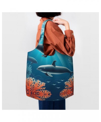 Whales Under The Sea One-Shoulder Commuting Canvas Bag,Fashionable And Lightweight,Extra Large Capacity,Easy To Store,Soft An...