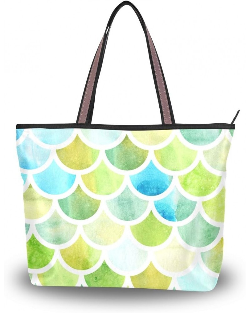 Women Top Handle Tote Bag Green Blue Mermaid Scales Shoulder Bag Handbag $13.50 Shoulder Bags