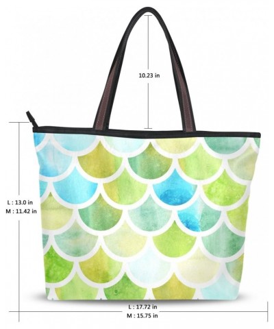 Women Top Handle Tote Bag Green Blue Mermaid Scales Shoulder Bag Handbag $13.50 Shoulder Bags