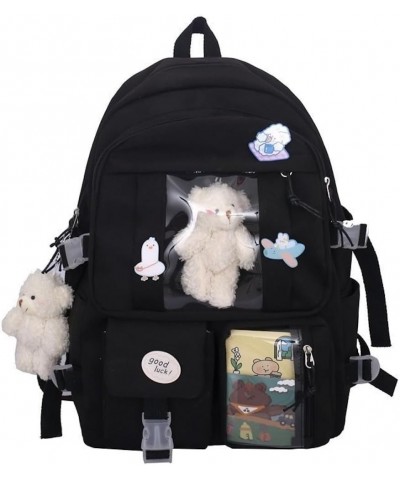 Kawaii Backpack with Badges and Bear Accessories Aesthetic Cute Harajuku Itabag (Backpack Only,Purple) Backpack Only Black $1...