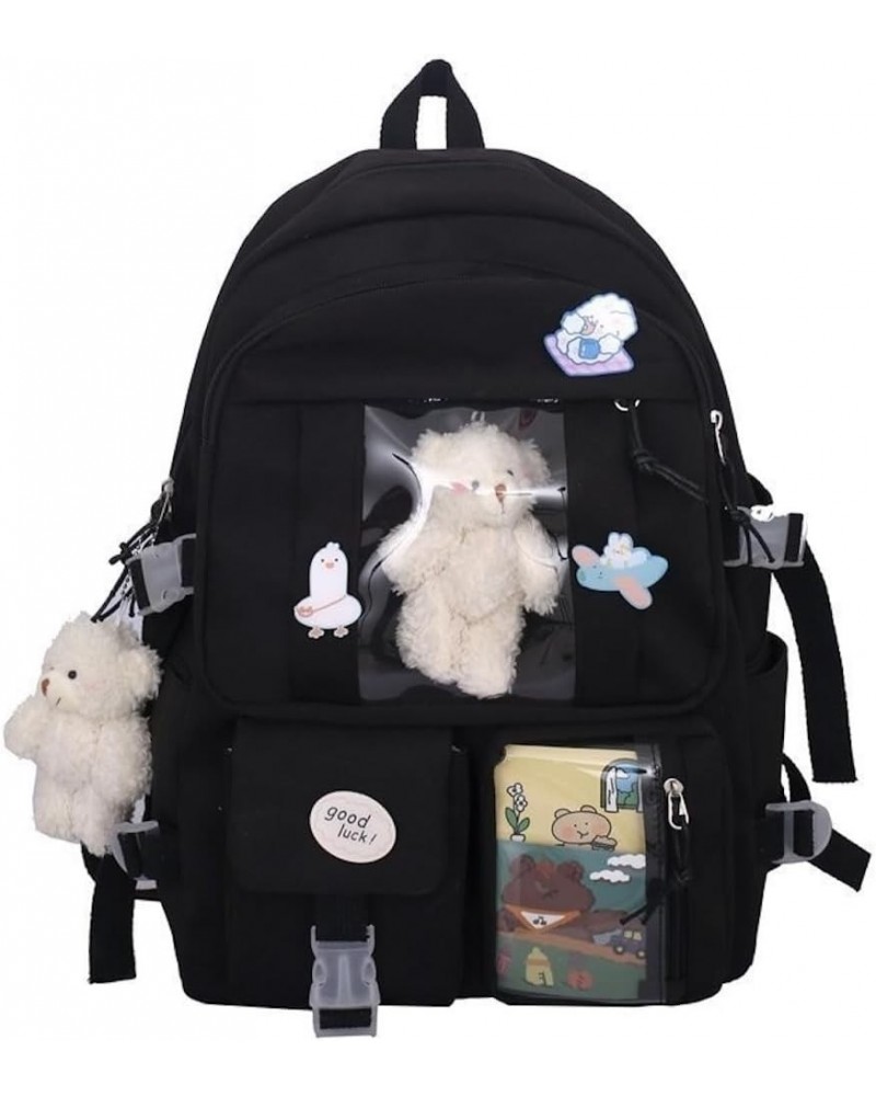 Kawaii Backpack with Badges and Bear Accessories Aesthetic Cute Harajuku Itabag (Backpack Only,Purple) Backpack Only Black $1...