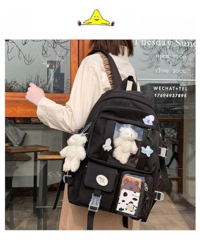 Kawaii Backpack with Badges and Bear Accessories Aesthetic Cute Harajuku Itabag (Backpack Only,Purple) Backpack Only Black $1...