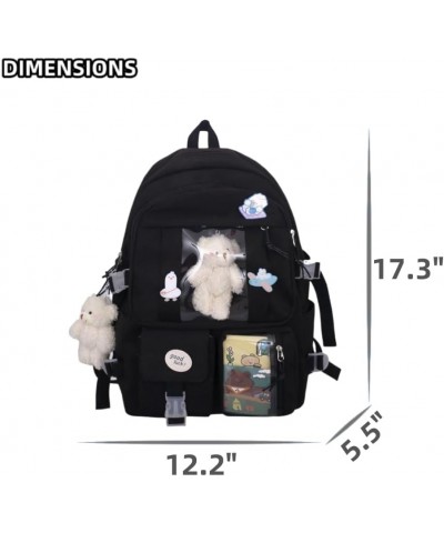 Kawaii Backpack with Badges and Bear Accessories Aesthetic Cute Harajuku Itabag (Backpack Only,Purple) Backpack Only Black $1...