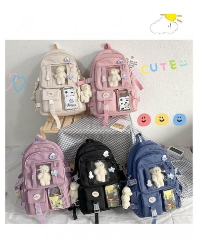 Kawaii Backpack with Badges and Bear Accessories Aesthetic Cute Harajuku Itabag (Backpack Only,Purple) Backpack Only Black $1...