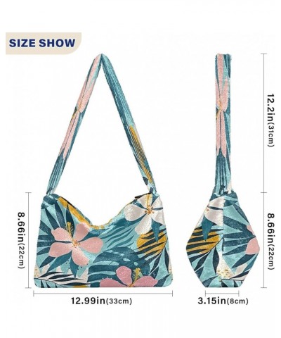 Floral Printed Colorful Girls Ladies Hobo Handbags, Furry Tote Simple Shoulder Bag Tropical Flowers Artistic Palm Leaves on $...