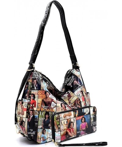 2PCS SET Michelle Obama Magazine Collage 2-in-1 Hobo, Satchel Bag,Crossbody, Clutch,Wallet 2pcs set S-multi/Black $24.62 Hobo...