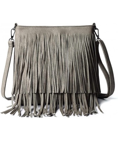 Vintage Tassel Shoulder Bags for Women PU Leather Satchel Fashion Crossbody Bag Zipper Hobo Bag Handbag (Grey) Gray $27.45 Totes