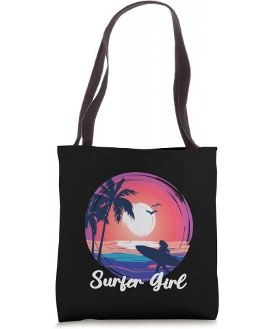 Surfer Girl Surfing Surf Beach Women Cute Summer Palm Tree Tote Bag $10.56 Totes