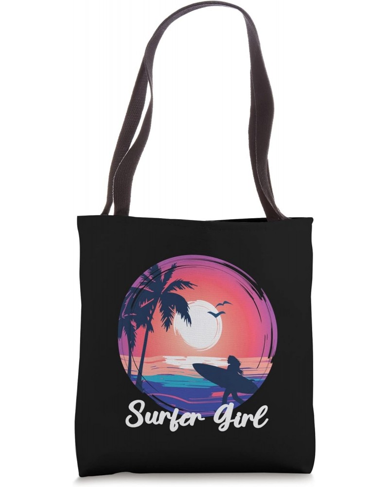 Surfer Girl Surfing Surf Beach Women Cute Summer Palm Tree Tote Bag $10.56 Totes