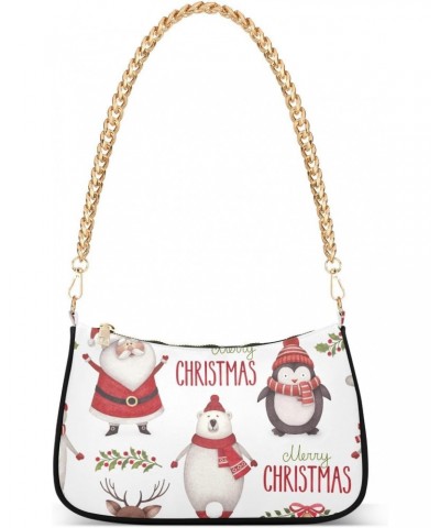 Christmas Shoulder Bag Santa Penguin Snowman Reindeer Polar Bear Women Clutch Handbag Date Chain Bag Holiday Birthday Xmas Wh...