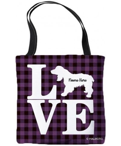 Dog Personalized Tote Bag Russian Spaniel Silhouette Puppy Pink Lattice Bag Purple $9.17 Travel Gear