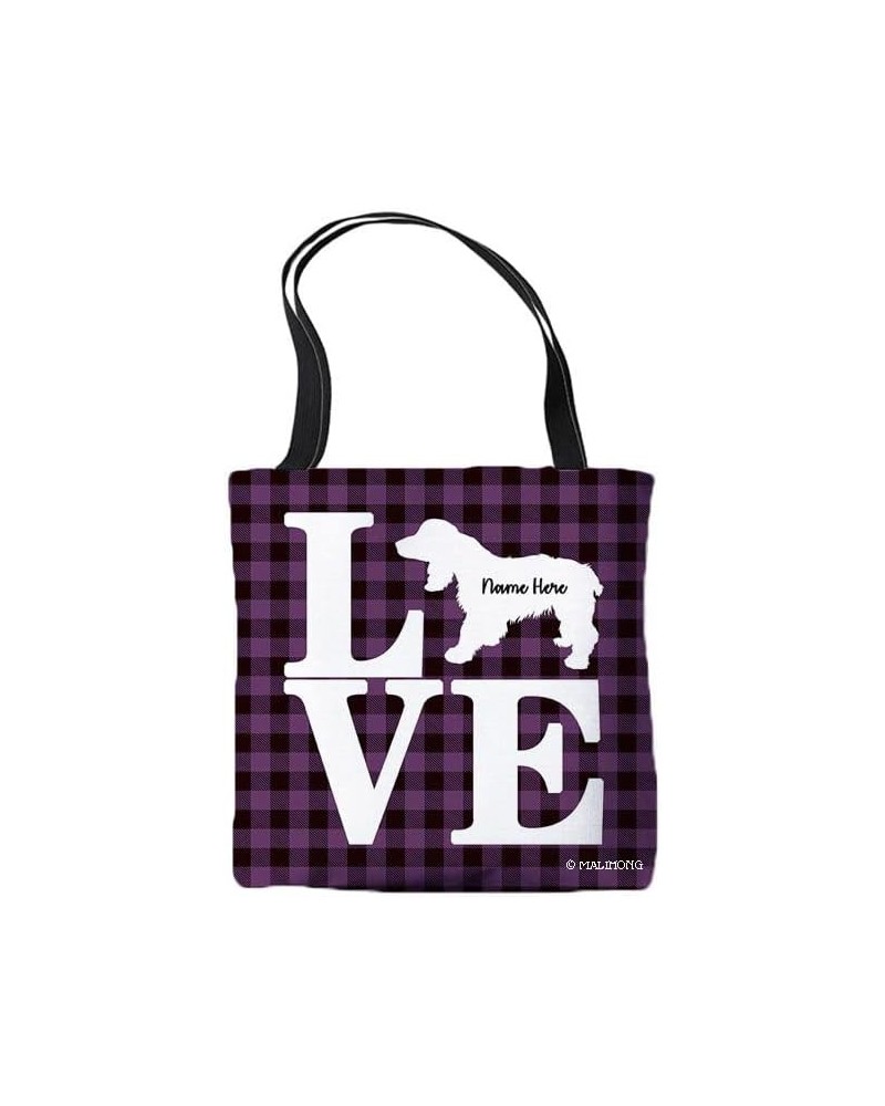 Dog Personalized Tote Bag Russian Spaniel Silhouette Puppy Pink Lattice Bag Purple $9.17 Travel Gear