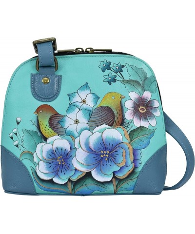 Women's Genuine Leather Small Zip-Around Handbag | Multi Compartment Organizer Vintage Garden Turquoise $36.55 Shoulder Bags