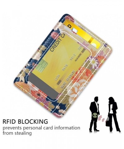 Traditional Kimono Pattern Asian Japanese Chinese Floral Flowers Slim Minimalist Wallet, Front Pocket RFID Leather Blocking C...