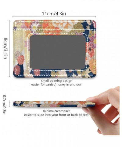 Traditional Kimono Pattern Asian Japanese Chinese Floral Flowers Slim Minimalist Wallet, Front Pocket RFID Leather Blocking C...