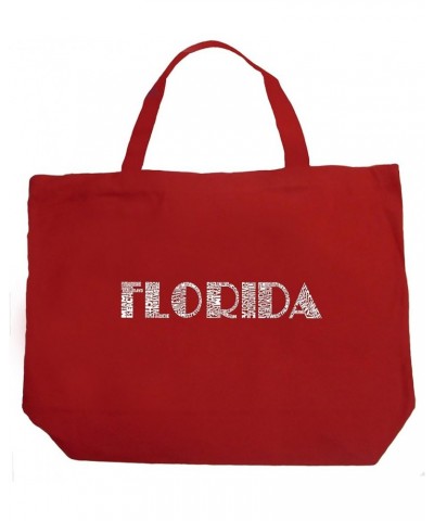 Word Art Large Tote Bag - Popular Cities in Florida Black Red $9.50 Totes