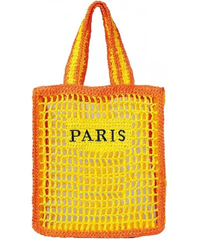 Crochet Tote Bag Summer Trendy Foldable Mesh Straw Beach Bag for Women Straw Purses and Handbags for Vacation (Black) Yellow ...