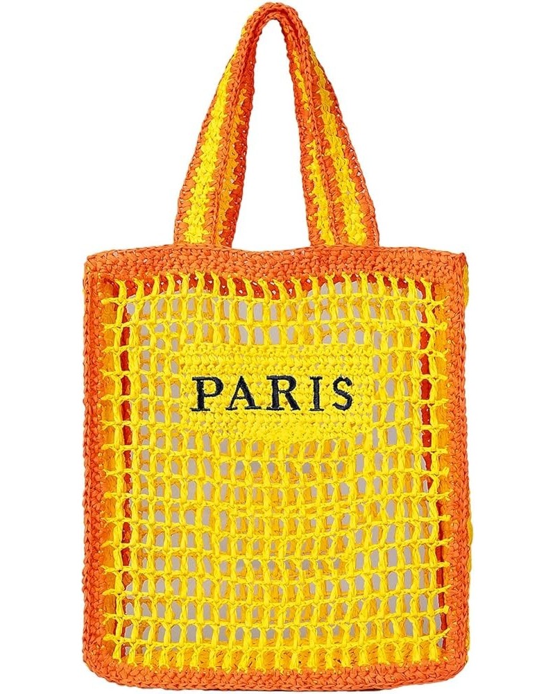 Crochet Tote Bag Summer Trendy Foldable Mesh Straw Beach Bag for Women Straw Purses and Handbags for Vacation (Black) Yellow ...