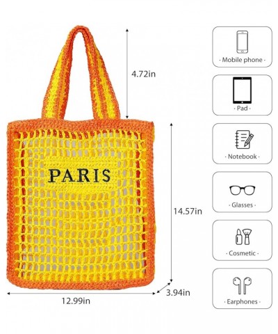 Crochet Tote Bag Summer Trendy Foldable Mesh Straw Beach Bag for Women Straw Purses and Handbags for Vacation (Black) Yellow ...