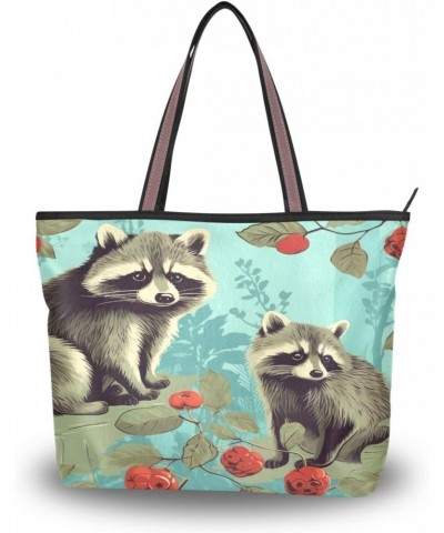 Cute Raccoon Tote Top Handle Shoulder Bags Fashion Zipper Shopping Bag for Women $11.33 Handbags