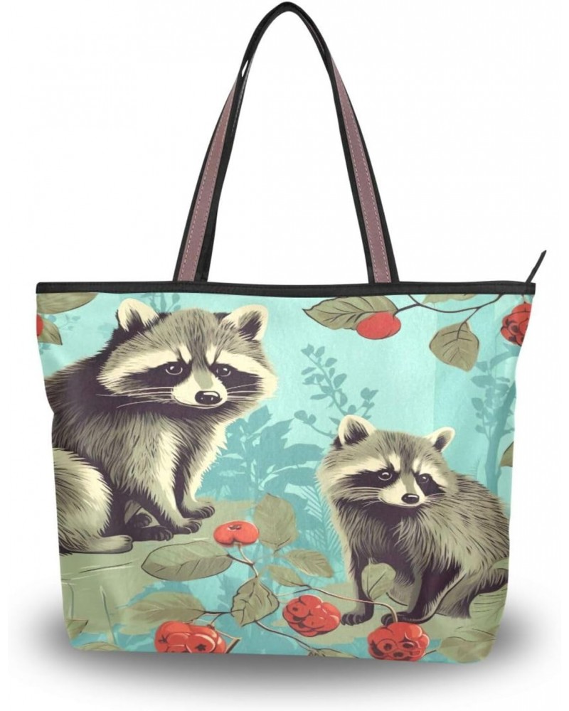 Cute Raccoon Tote Top Handle Shoulder Bags Fashion Zipper Shopping Bag for Women $11.33 Handbags