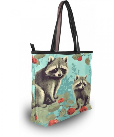 Cute Raccoon Tote Top Handle Shoulder Bags Fashion Zipper Shopping Bag for Women $11.33 Handbags