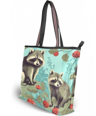 Cute Raccoon Tote Top Handle Shoulder Bags Fashion Zipper Shopping Bag for Women $11.33 Handbags