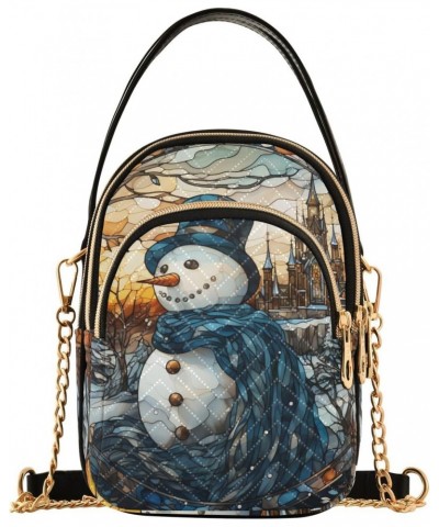 Women Crossbody Sling Bags Stained Glass Snowman Print, Compact Fashion Handbags Purse with Chain Strap Top handle for Evenin...