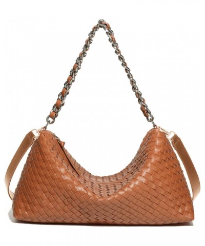 Woven Bag for Women, Fashion Top Handle Shoulder Bag Soft Vegan Leather Shopper Bag Brown $27.02 Shoulder Bags