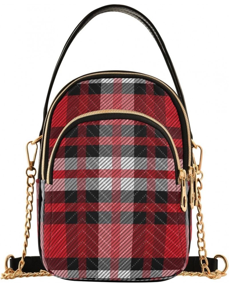 Christmas Red Checkered Plaid Small Crossbody Bag Quilted Handbags for Women Chain Shoulder Bag $14.03 Crossbody Bags