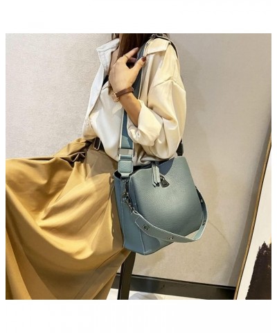 Soft Leather Women's Fashion Bucket Bag Multi-Functional Bag Travel Grocery Lightweight Ladies Bags (Grey) (Color : Grey) Blu...