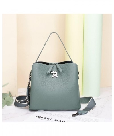 Soft Leather Women's Fashion Bucket Bag Multi-Functional Bag Travel Grocery Lightweight Ladies Bags (Grey) (Color : Grey) Blu...