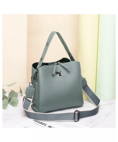 Soft Leather Women's Fashion Bucket Bag Multi-Functional Bag Travel Grocery Lightweight Ladies Bags (Grey) (Color : Grey) Blu...