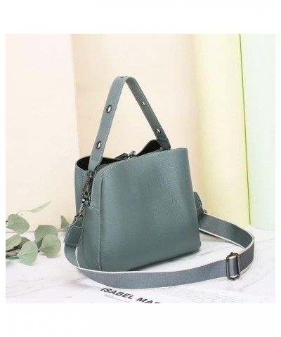 Soft Leather Women's Fashion Bucket Bag Multi-Functional Bag Travel Grocery Lightweight Ladies Bags (Grey) (Color : Grey) Blu...