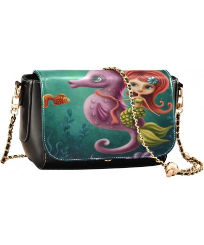 Chain Bag A Cute Mermaid with A Seahorse Small Crossbody Bag PU Leather Shoulder Bag $23.59 Shoulder Bags