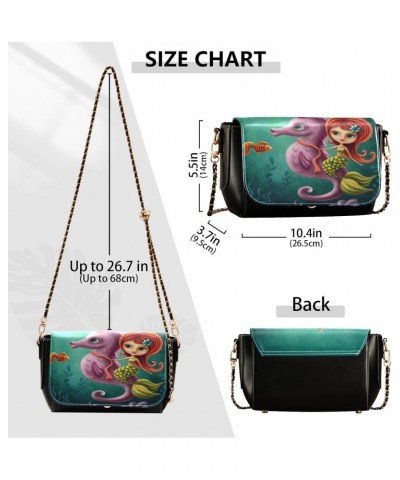 Chain Bag A Cute Mermaid with A Seahorse Small Crossbody Bag PU Leather Shoulder Bag $23.59 Shoulder Bags