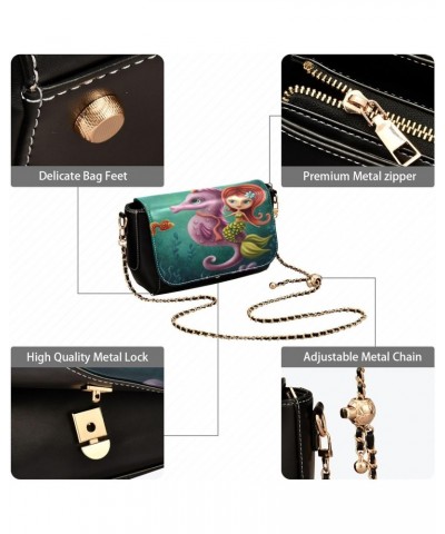 Chain Bag A Cute Mermaid with A Seahorse Small Crossbody Bag PU Leather Shoulder Bag $23.59 Shoulder Bags