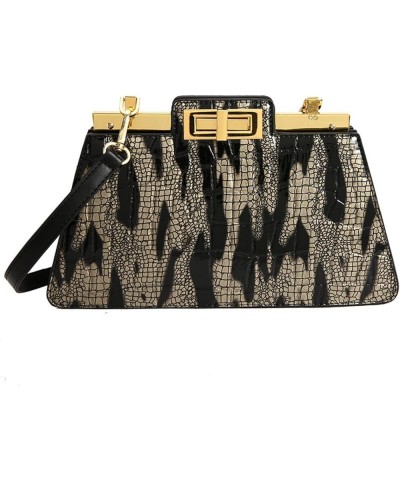 European And American Fashion Retro Personalized Stone Pattern Women's Shoulder Crossbody Small Square Bag Gold $41.75 Totes